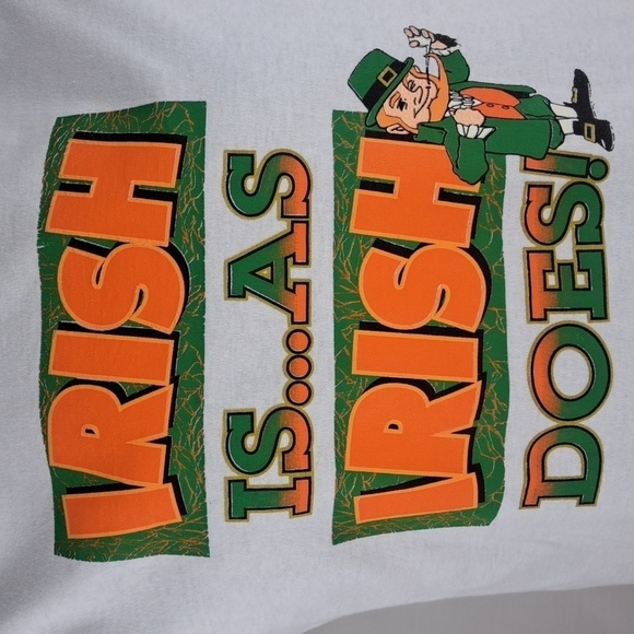Vintage 90s Irish funny saying graphics Leprechaun white casual LG t-shirt - Picture 3 of 5
